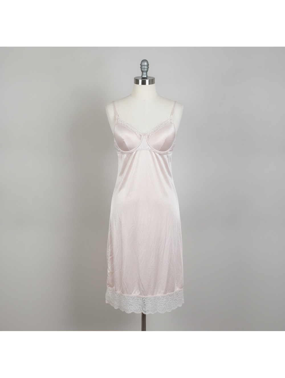 Vintage Japanese 38A 80’s 90’s Lace Trim Slip Dress Built-in Bra fairycore angel